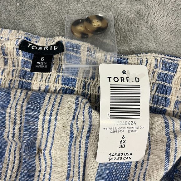 Torrid Linen Blend Blue Button Crop Tank Skirt Set Elastic Waist Smoked Sz 5X/6X - Picture 8 of 15